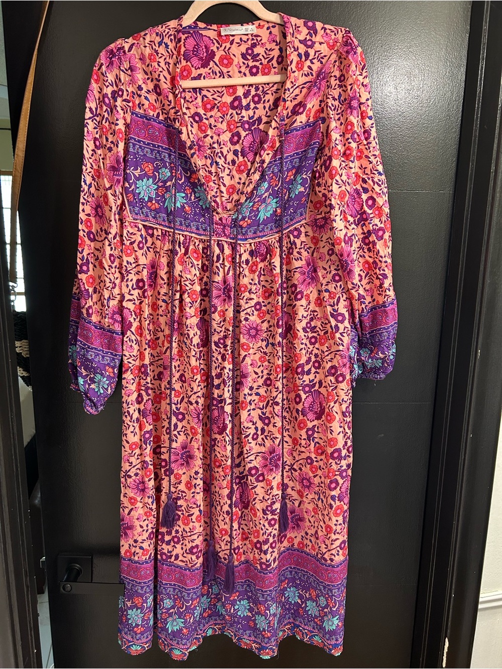 Bohemian Floral V-Neck Maxi Dress in Pink & Purple